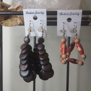 2 pairs vintage large wooden dangle earringd